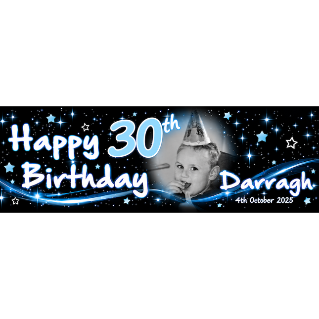 Just Blue 30th Birthday Party Personalised Photo Banner