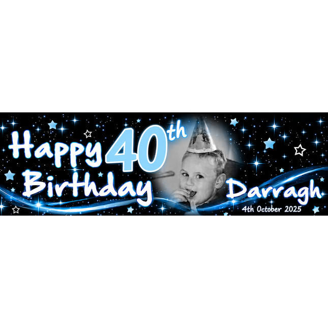 Just Blue 40th Birthday Party Personalised Photo Banner