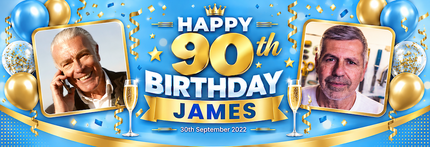 Black + Gold 90th Birthday Personalised Birthday Banner