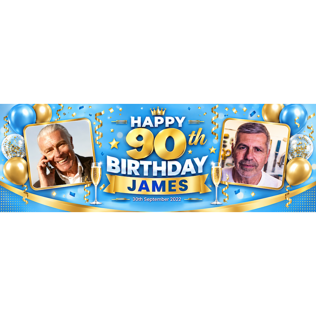Black + Gold 90th Birthday Personalised Birthday Banner