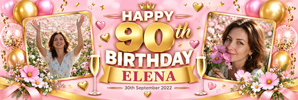 Black + Gold 90th Birthday Personalised Birthday Banner