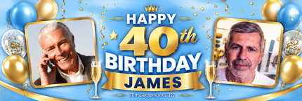 Black + Gold 40th birthday Personalised Birthday Banner