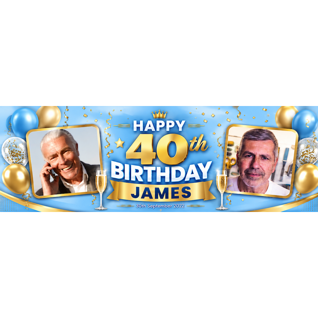 Black + Gold 40th birthday Personalised Birthday Banner