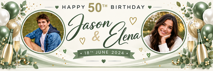 Champagne, Bubbles In 50th Birthday Pink Personalised Photo Banner