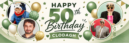 50th Birthday Blue Circle It Up Personalised Photo Banner