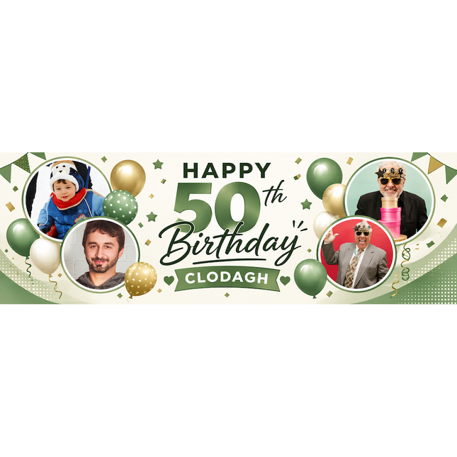 50th Birthday Blue Circle It Up Personalised Photo Banner