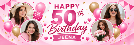 50th Birthday Blue Circle It Up Personalised Photo Banner