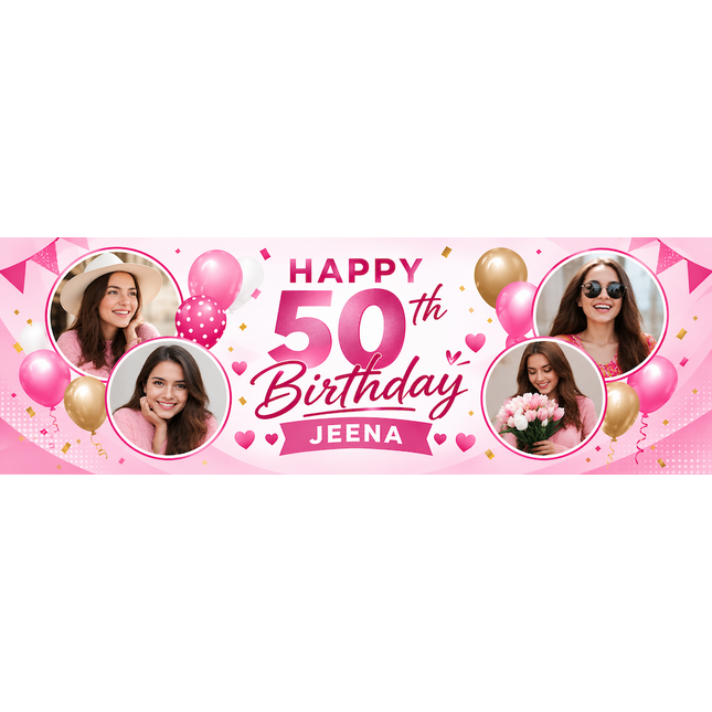 50th Birthday Blue Circle It Up Personalised Photo Banner