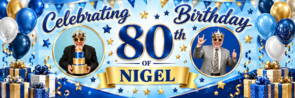 Yellow And Blue 80th Birthday Personalised Birthday Banner