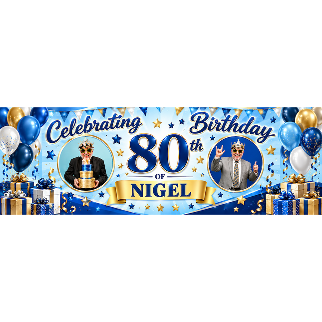 Yellow And Blue 80th Birthday Personalised Birthday Banner
