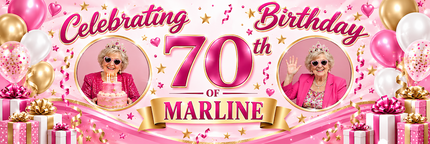 Blue And Yellow 70th Birthday Personalised Birthday Banner