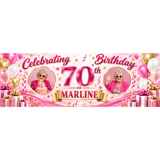 Blue And Yellow 70th Birthday Personalised Birthday Banner