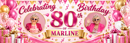 Yellow And Blue 80th Birthday Personalised Birthday Banner