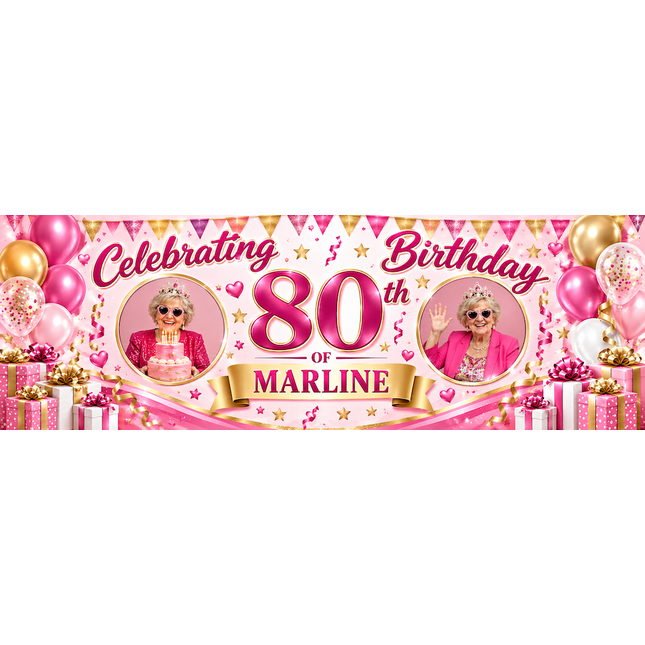 Yellow And Blue 80th Birthday Personalised Birthday Banner