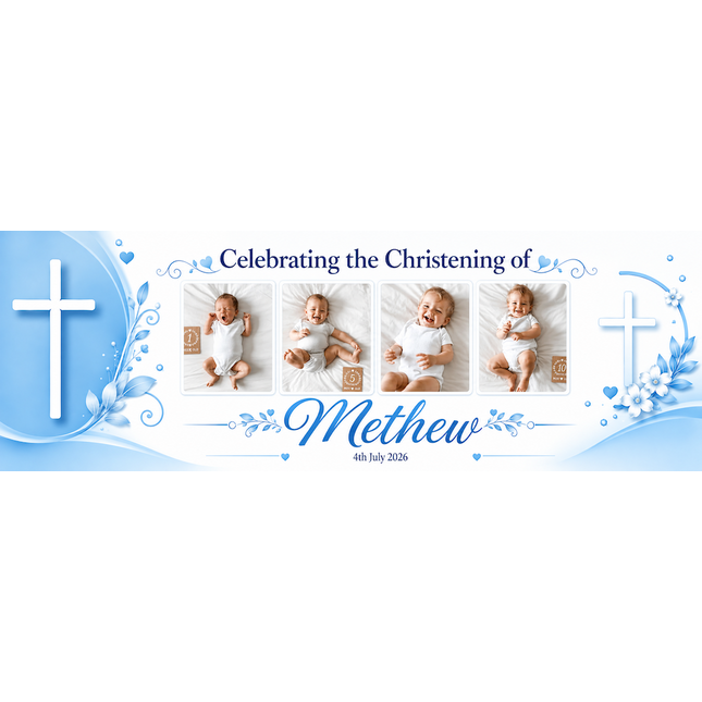 Our Christening Party Photo Personalised Banner