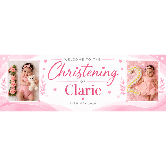 Framed Photo Personalised Christening Day Party Banner