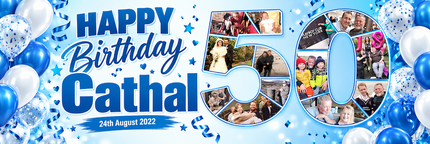 50th Birthday Number Photo Collage Party Personalised Banner