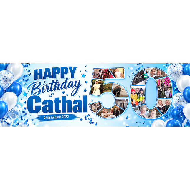 50th Birthday Number Photo Collage Party Personalised Banner