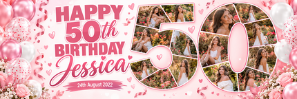 50th Birthday Number Photo Collage Party Personalised Banner