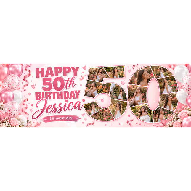 50th Birthday Number Photo Collage Party Personalised Banner