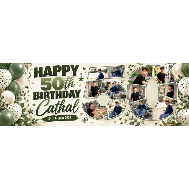 50th Birthday Number Photo Collage Party Personalised Banner