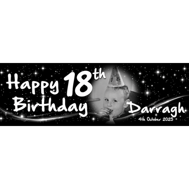 JUST BLACK  Birthday Party Personalised Photo Banner