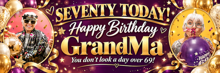 Purple and Grey 70th Birthday Personalised Birthday Banner