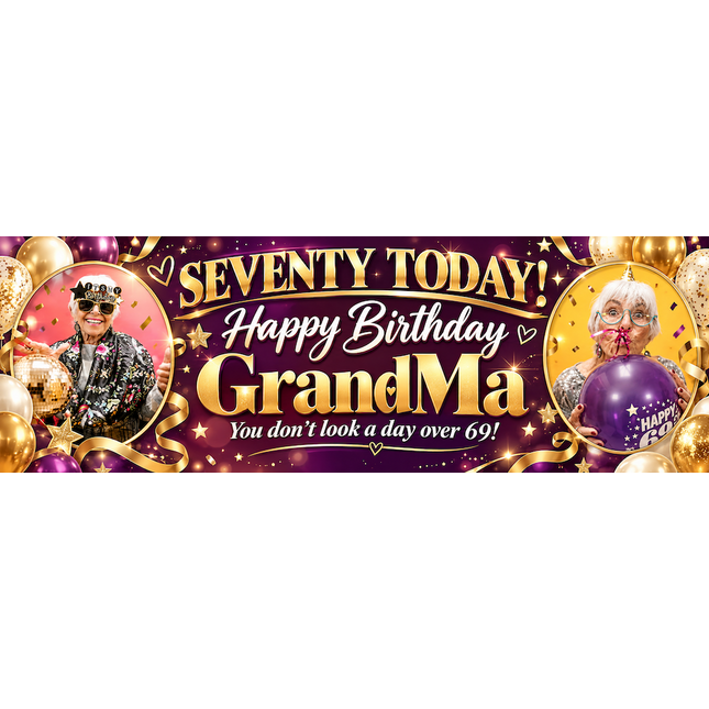 Purple and Grey 70th Birthday Personalised Birthday Banner