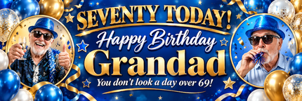 Purple and Grey 70th Birthday Personalised Birthday Banner