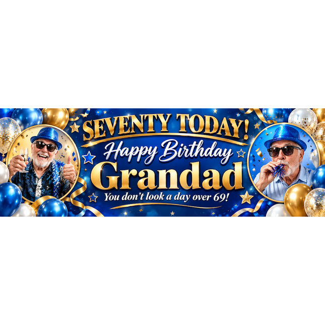Purple and Grey 70th Birthday Personalised Birthday Banner