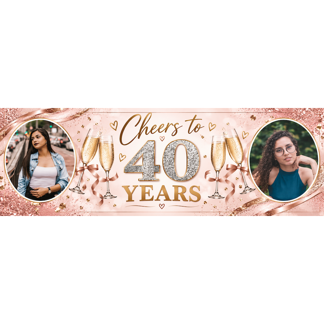 Rose Gold Sparkle 40 Years of Awesomeness Personalised Photo Banner