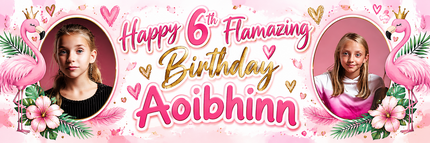 Flamingo Fun Birthday Bash Personalised Photo Banner