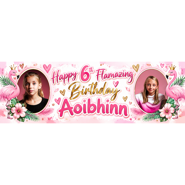 Flamingo Fun Birthday Bash Personalised Photo Banner