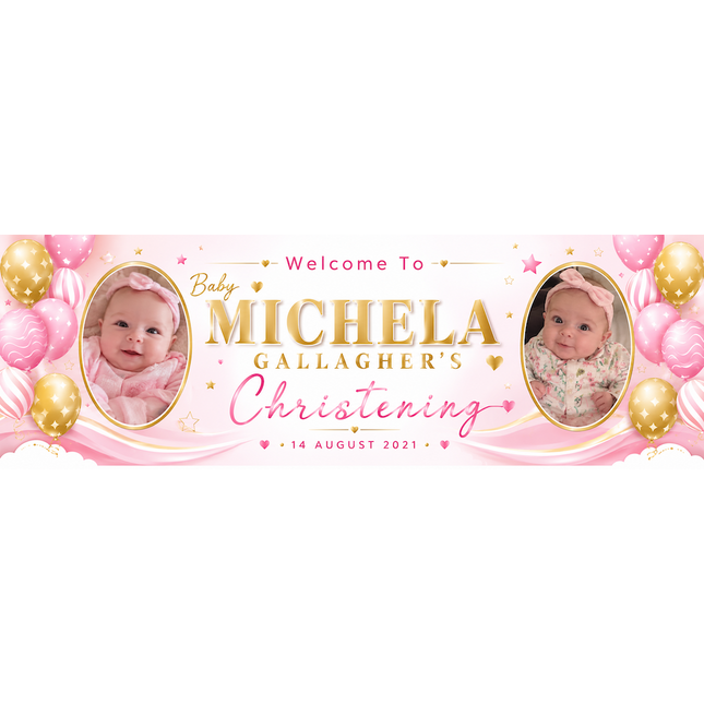 Golden Blue Christening Day Celebration Personalised Banner