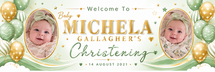 Golden Blue Christening Day Celebration Personalised Banner