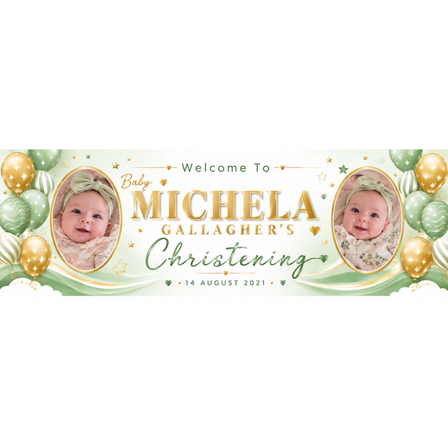 Golden Blue Christening Day Celebration Personalised Banner