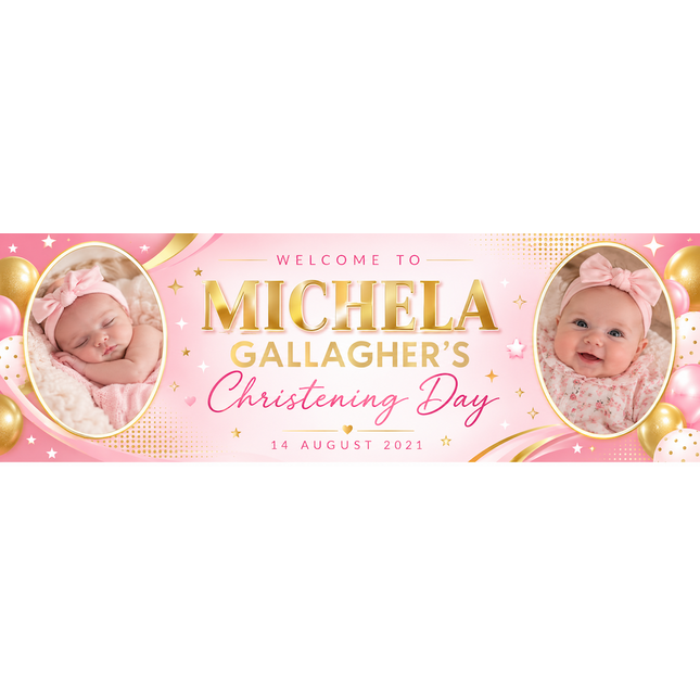Divine Dedication Blue and Gold Custom Christening Personalised Banner