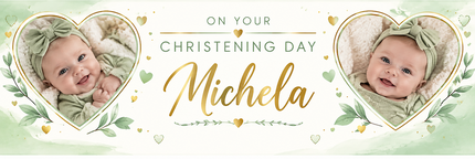 Simplified White Christening Day Personalised Photo Banner