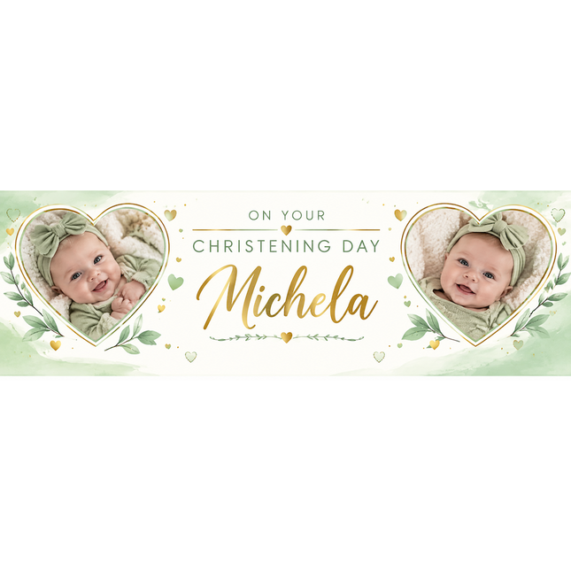 Simplified White Christening Day Personalised Photo Banner