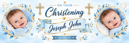 A Sacred Celebration Pink/Purple Christening Photo Banner