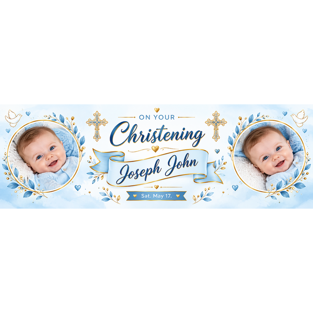 A Sacred Celebration Pink/Purple Christening Photo Banner