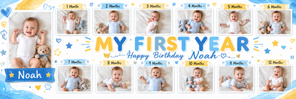 0 - 12 Months Milestones Personalised First Birthday Banner