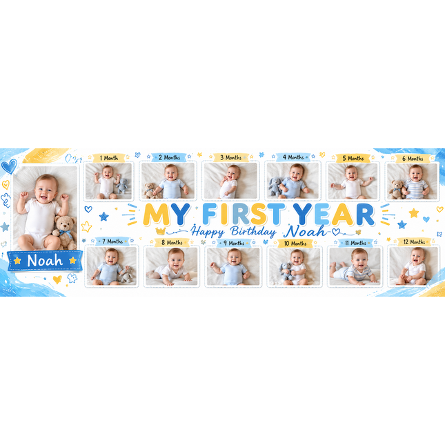0 - 12 Months Milestones Personalised First Birthday Banner