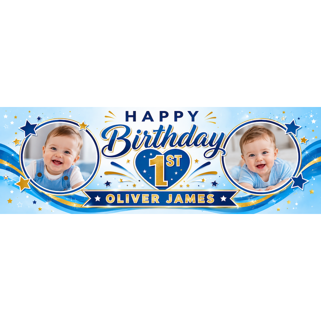 Girls Heart 1st  Birthday Party Personalised Photo Banner