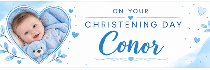 Simplified White Christening Day Personalised Photo Banner