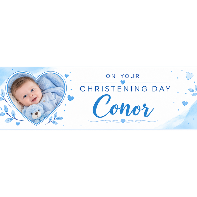 Simplified White Christening Day Personalised Photo Banner