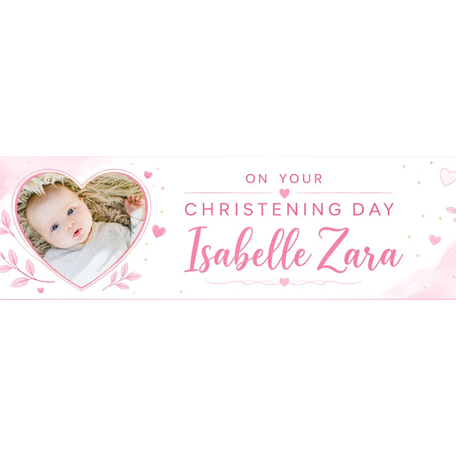 Simplified White Christening Day Personalised Photo Banner