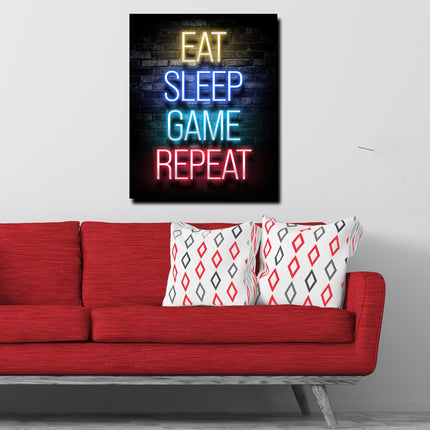 Eat Sleep Game Repeat Neon Gamer Life FusionVista Exclusive Art Series