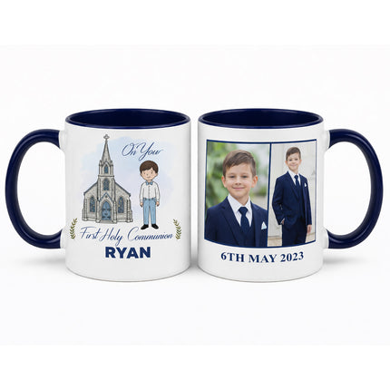 Personalised First Holy Communion Mug | Custom Photo Gift | Boy Navy or Girl Pink | Name & Date Keepsake