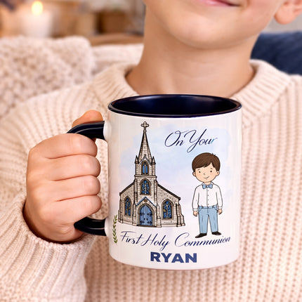 Personalised First Holy Communion Mug | Custom Photo Gift | Boy Navy or Girl Pink | Name & Date Keepsake